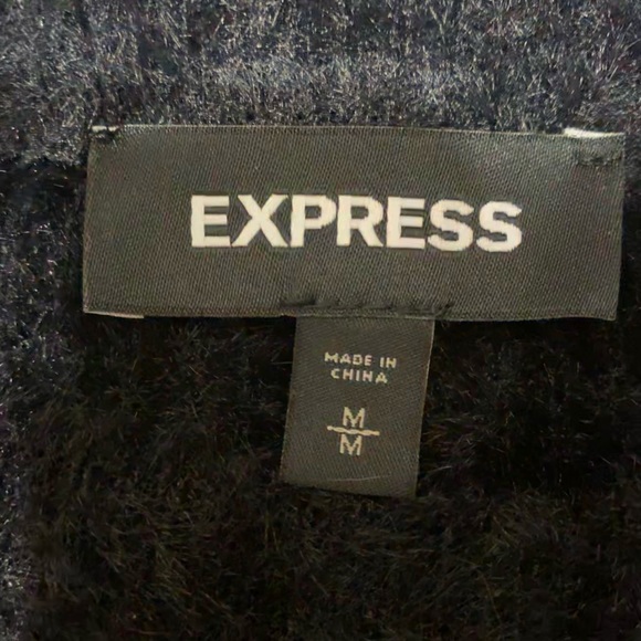 Women’s Express Black Fuzzy Sweater with Front Knot/Bow - Size M - Picture 4 of 6